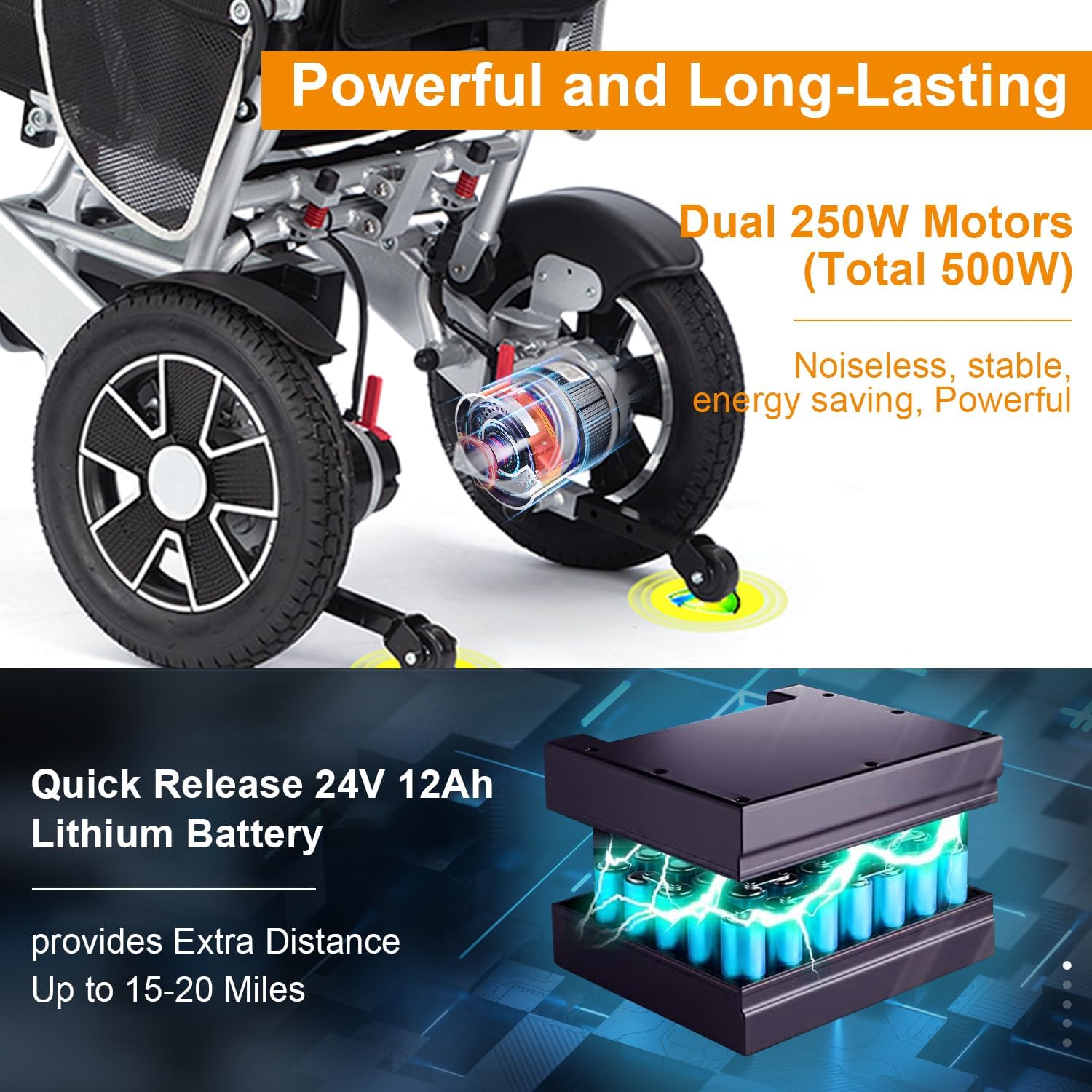 Foldable Electric Wheelchair for Adults, 20 mi Range V4748