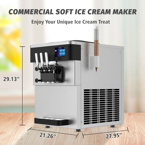 Soft Serve Ice Cream Machine 3 Flavors with Pre-Cooling and Auto Clean R8699