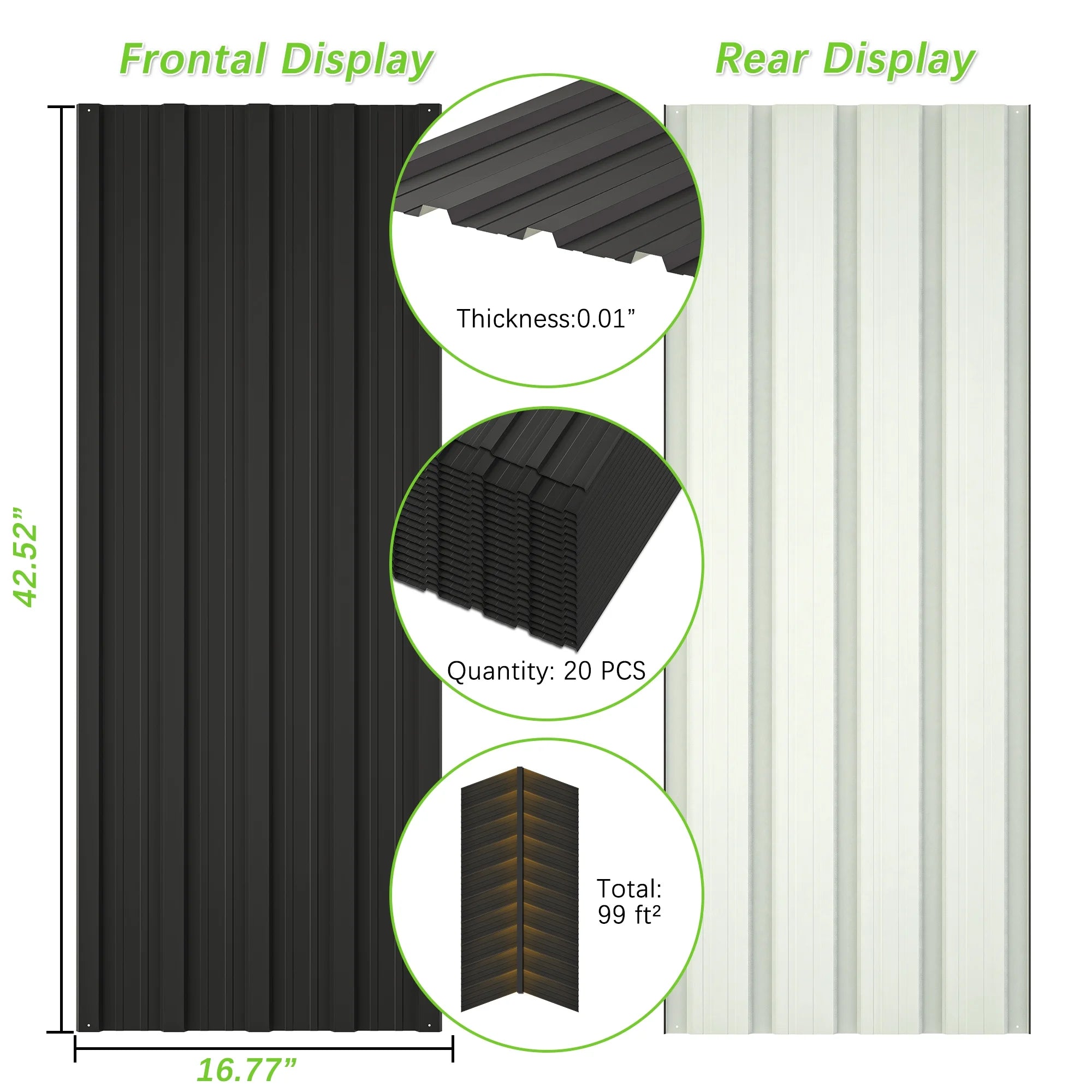 20 Pcs Galvanized Metal Roof Panels, Black W710405