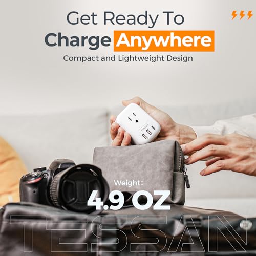 Travel Plug Adapter USB C with 4 AC Outlets and 3 USB Ports F380