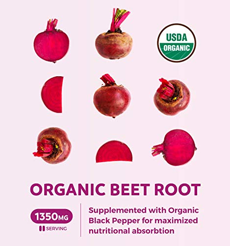 Organic Beet Root Powder Supplement with Black Pepper, 120 Tablets R8567