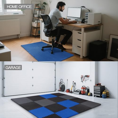 Interlocking Foam Gym Flooring Mat, 1 Inch Thick, 6 Tiles, Black C4472