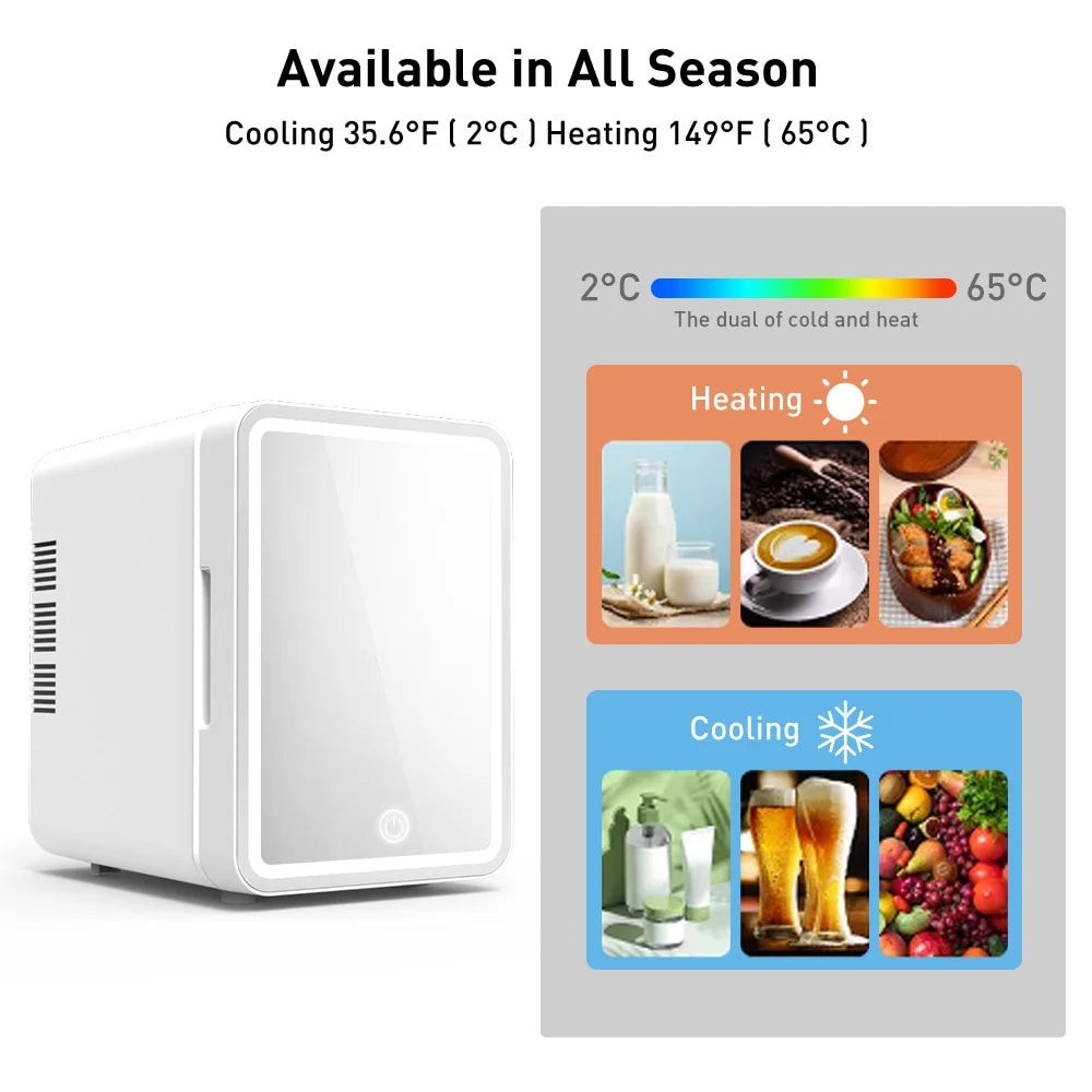 Mini Fridge with Dimmable LED Mirror, 4L Portable Cooler & Warmer for Cosmetics and Skincare S902