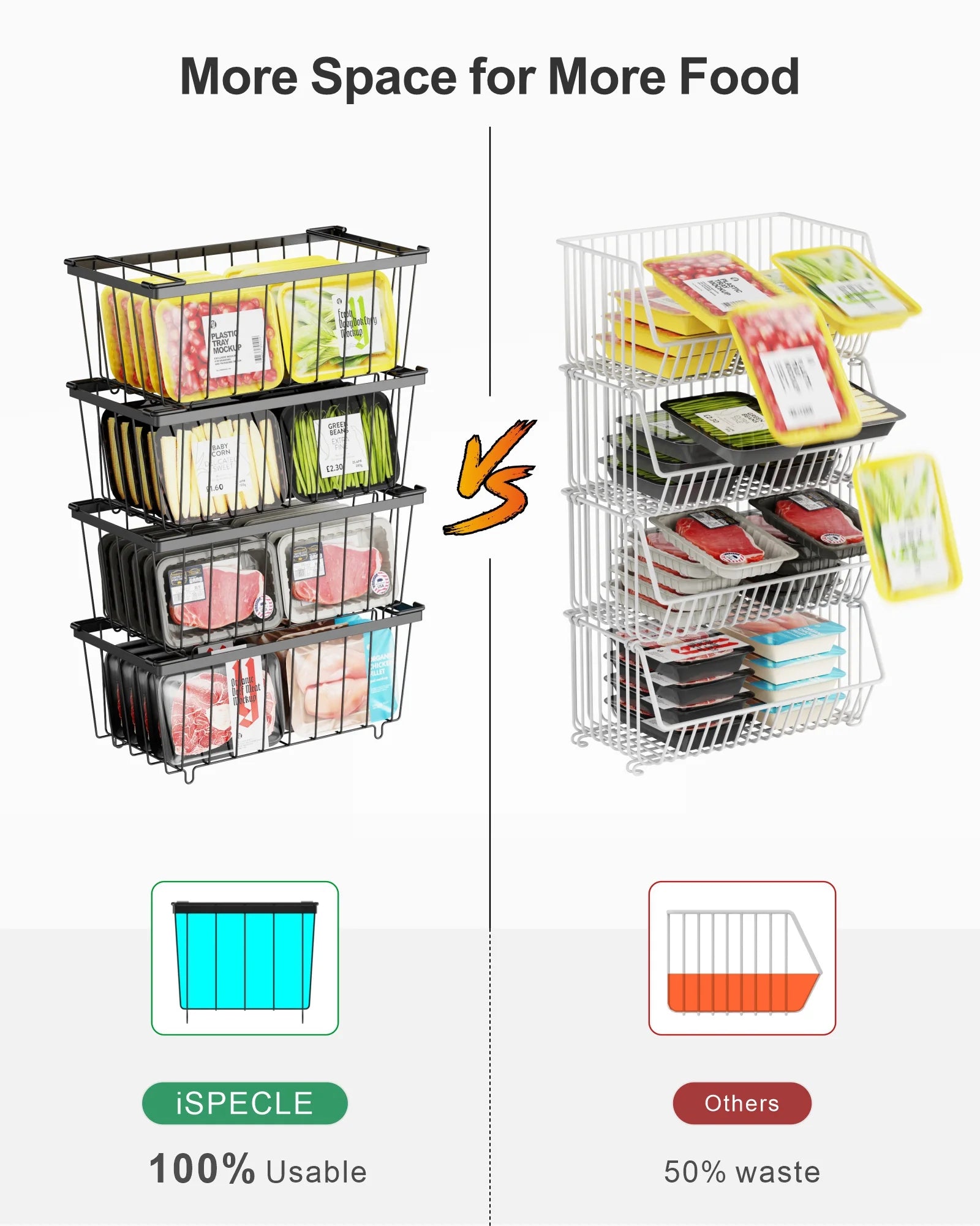 Chest Freezer Baskets 5 Pack Wire Storage Baskets for 7 Cu.FT Deep Freezer Stackable Organizer Bins with Fold-down Handles Black D172292