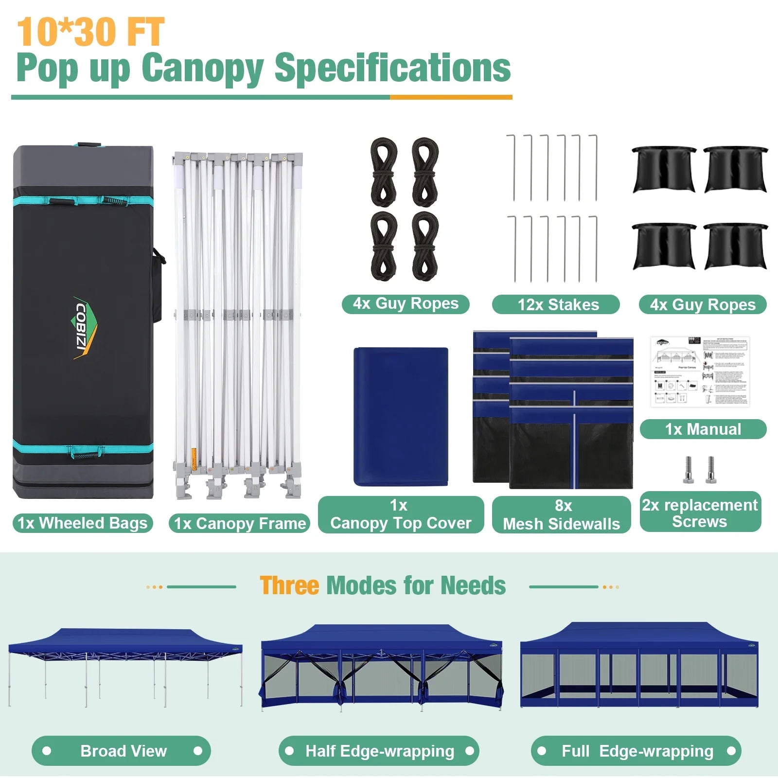 10x30 Pop Up Canopy Tent with Netting and Sidewalls, Waterproof, Outdoor Party Shelter H534