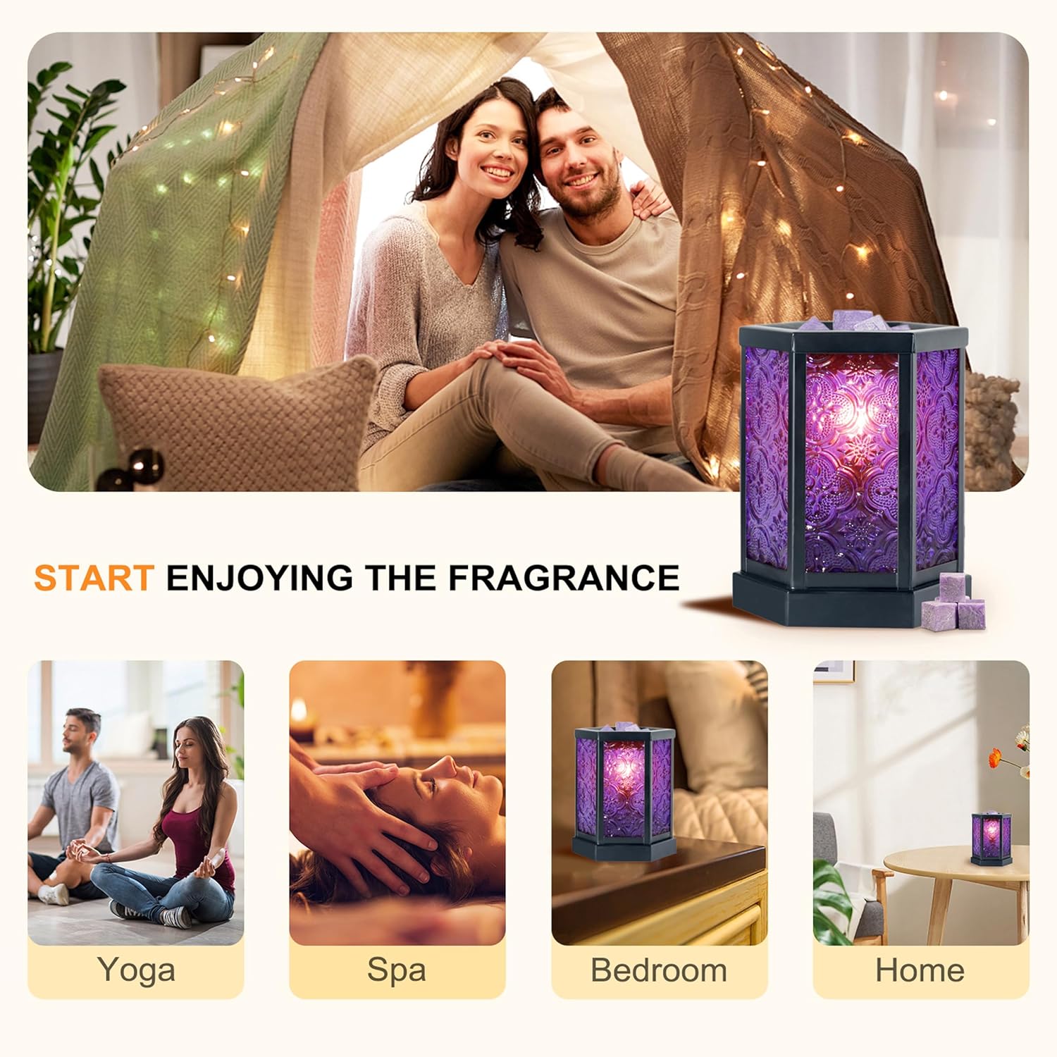 Moroccan Electric Wax Melt Warmer Decorative Candle Burner, Hexagonal Purple Glass T60608