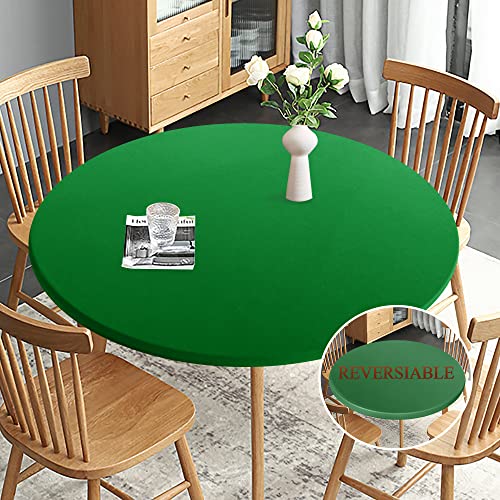 Obstal Fitted Round Table Cloth, Reversible Waterproof Stain Resistant Elastic Stretch Tablecloth, Wipe Clean Table Cover for Outdoor/Indoor Use, Fits Round Tables up to 40" - 44" Diameter, Red