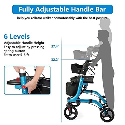 Rollator Walker for Seniors, Folding with Seat, 8-Inch Wheels, Lightweight Aluminum O8838