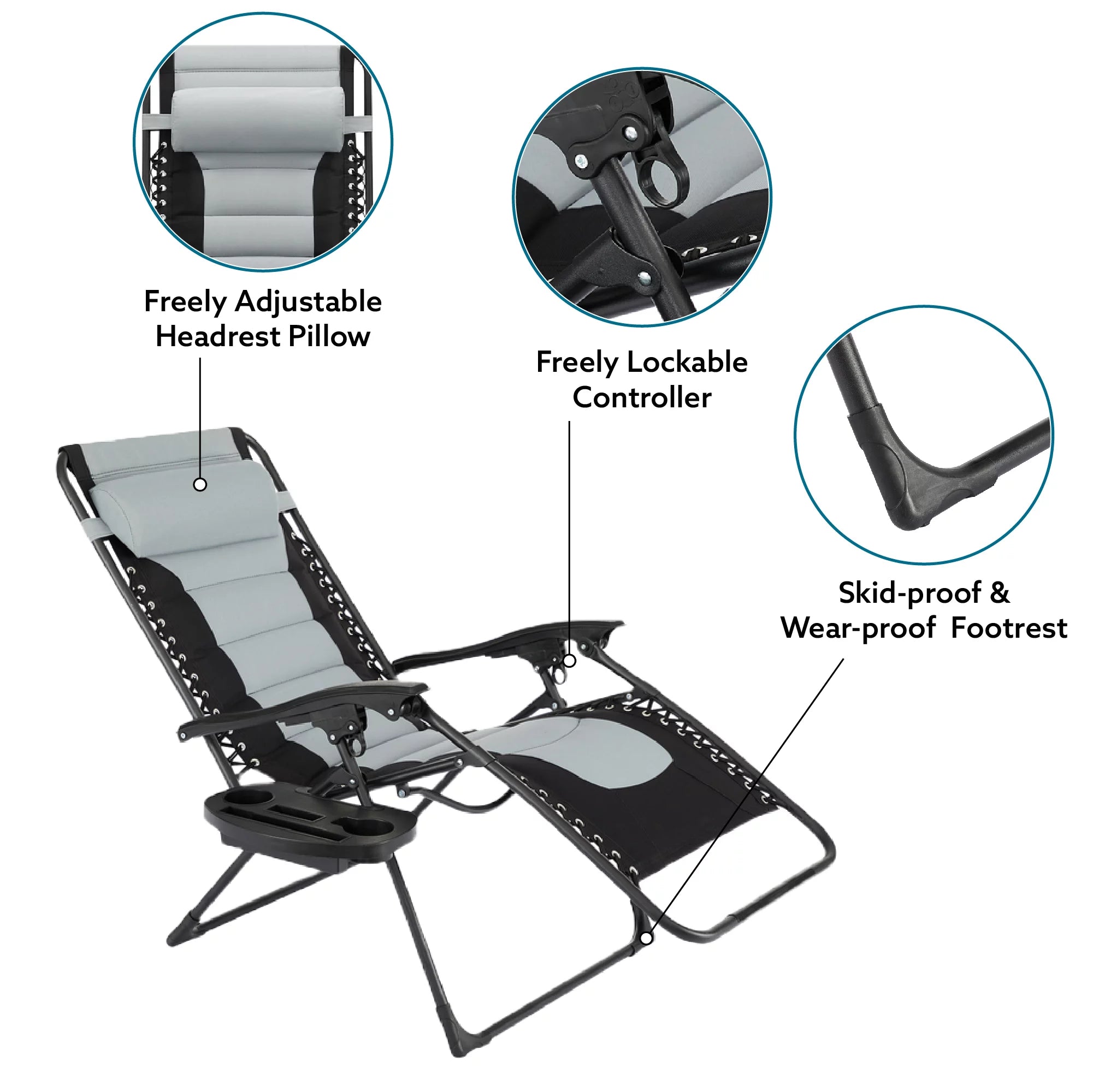 Oversized Padded Folding Lounge Chair with Adjustable Headrest C1410