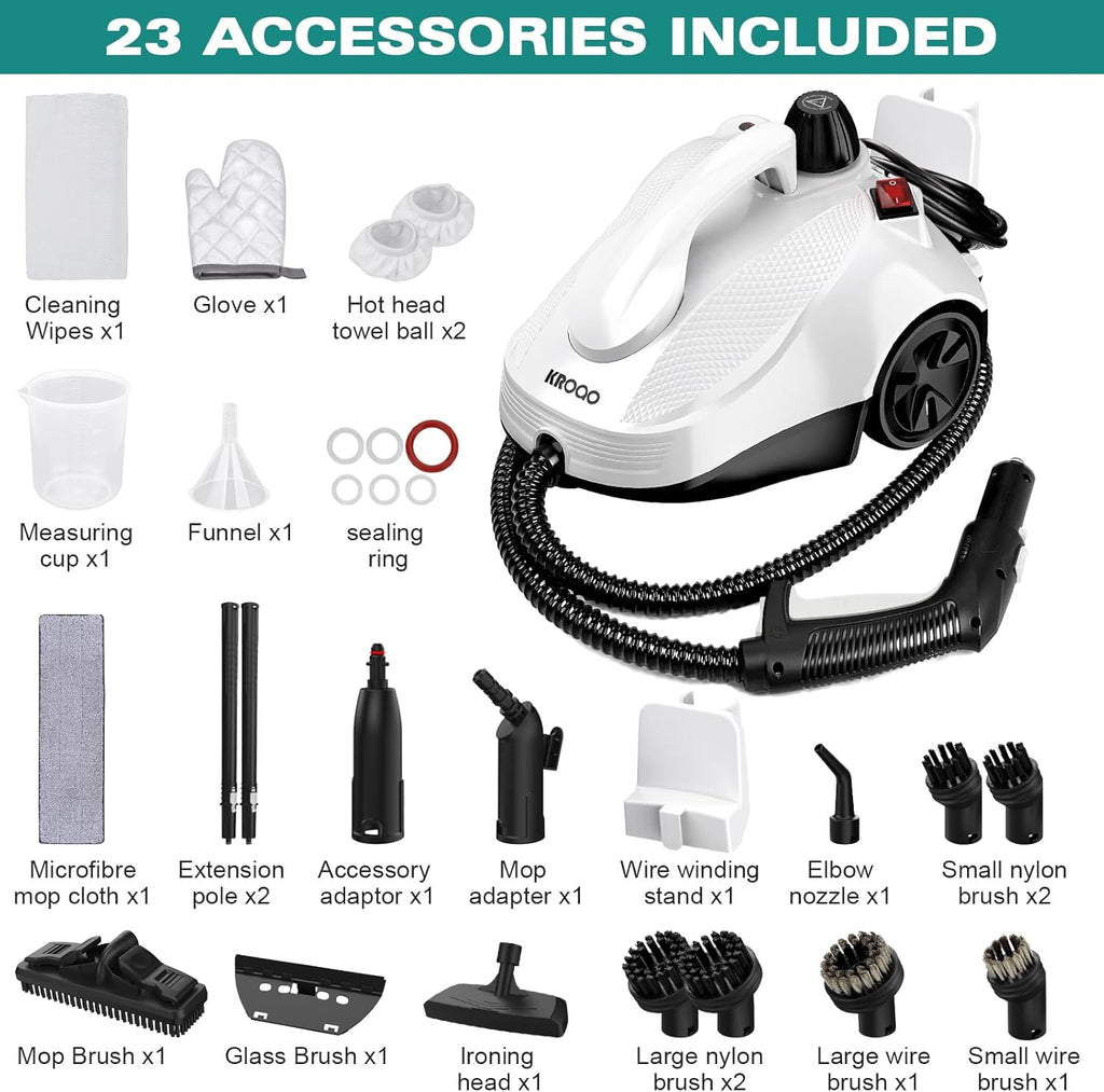 Steam Mop with 23 Accessories, Portable Steamer for Multi-Surface Floors L592