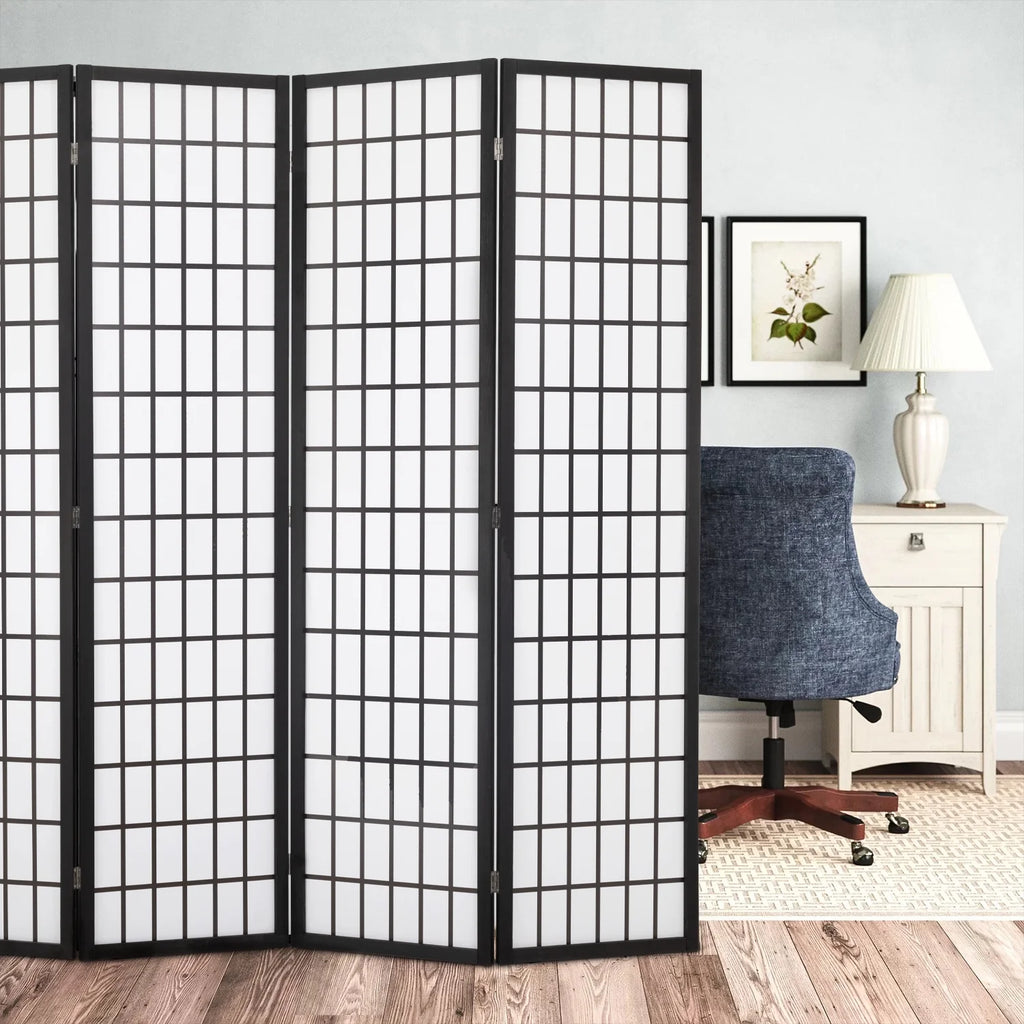4 Panel Wood Room Dividers Folding Privacy Screen 71" Tall Portable Partition Q384