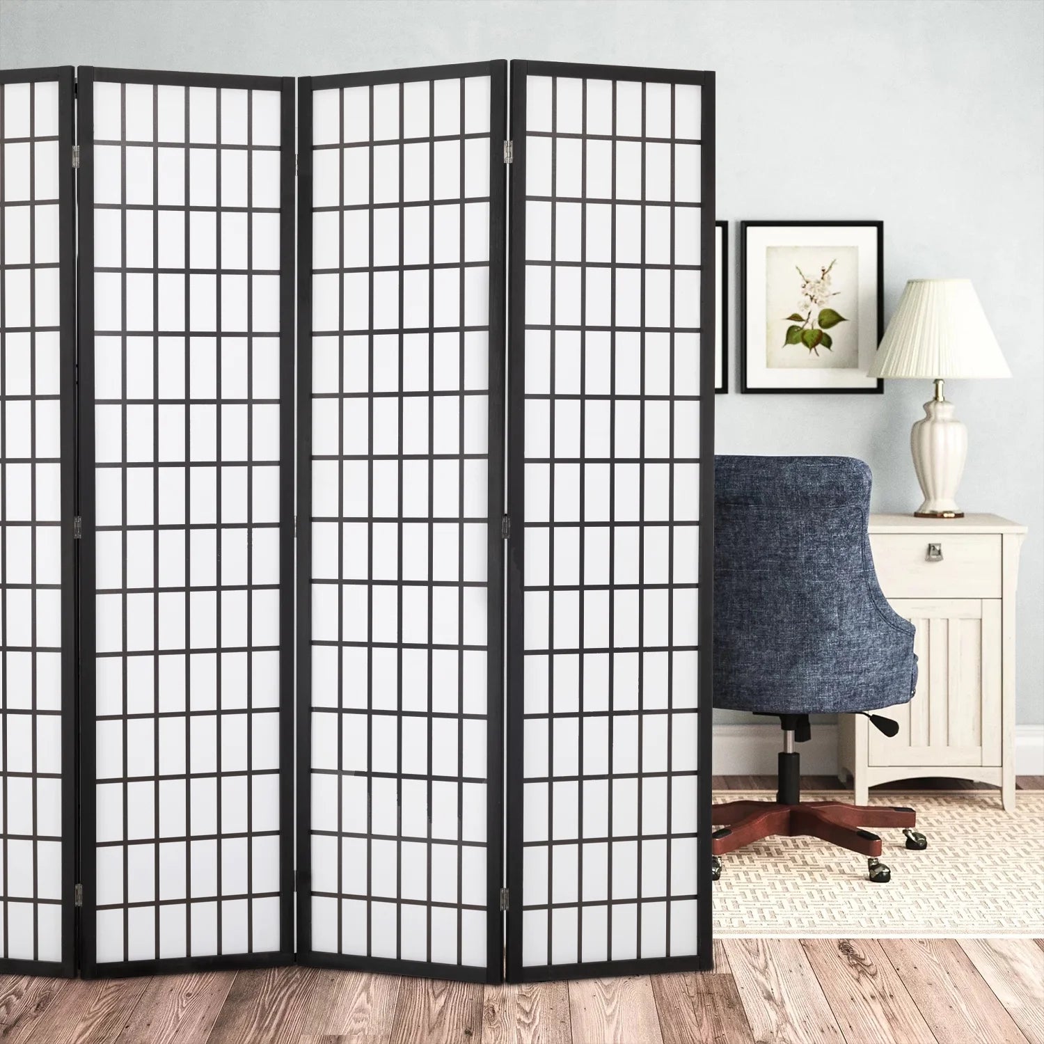 4 Panel Wood Room Dividers Folding Privacy Screen 71" Tall Portable Partition Q384