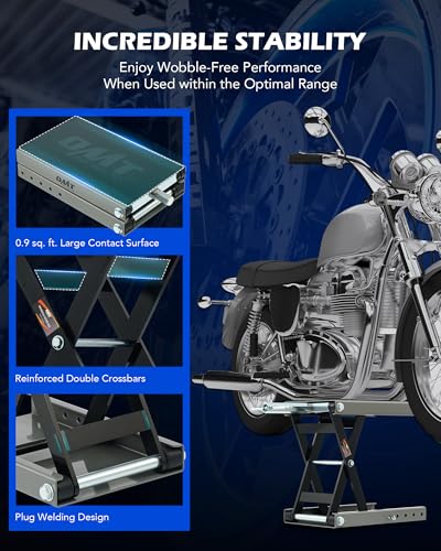 Motorcycle Scissor Lift Jack, 1100 lb Capacity, Wide Deck with T Handle, for ATV Dirt Bike Cruiser G6574