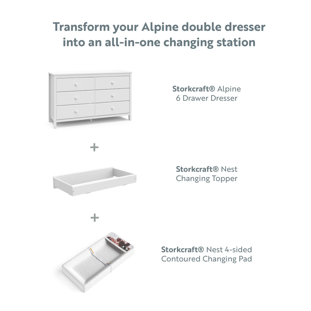 6 Drawer Kids Double Dresser, White T43969