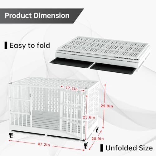 48 Inch Heavy Duty Dog Crate with Wheels, Folding Metal Cage X431