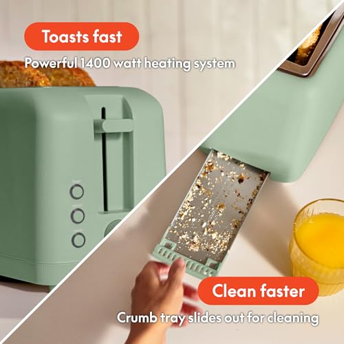 2 Slice Slim Toaster with 6 Shade Settings, Long Slot, Removable Crumb Tray R654