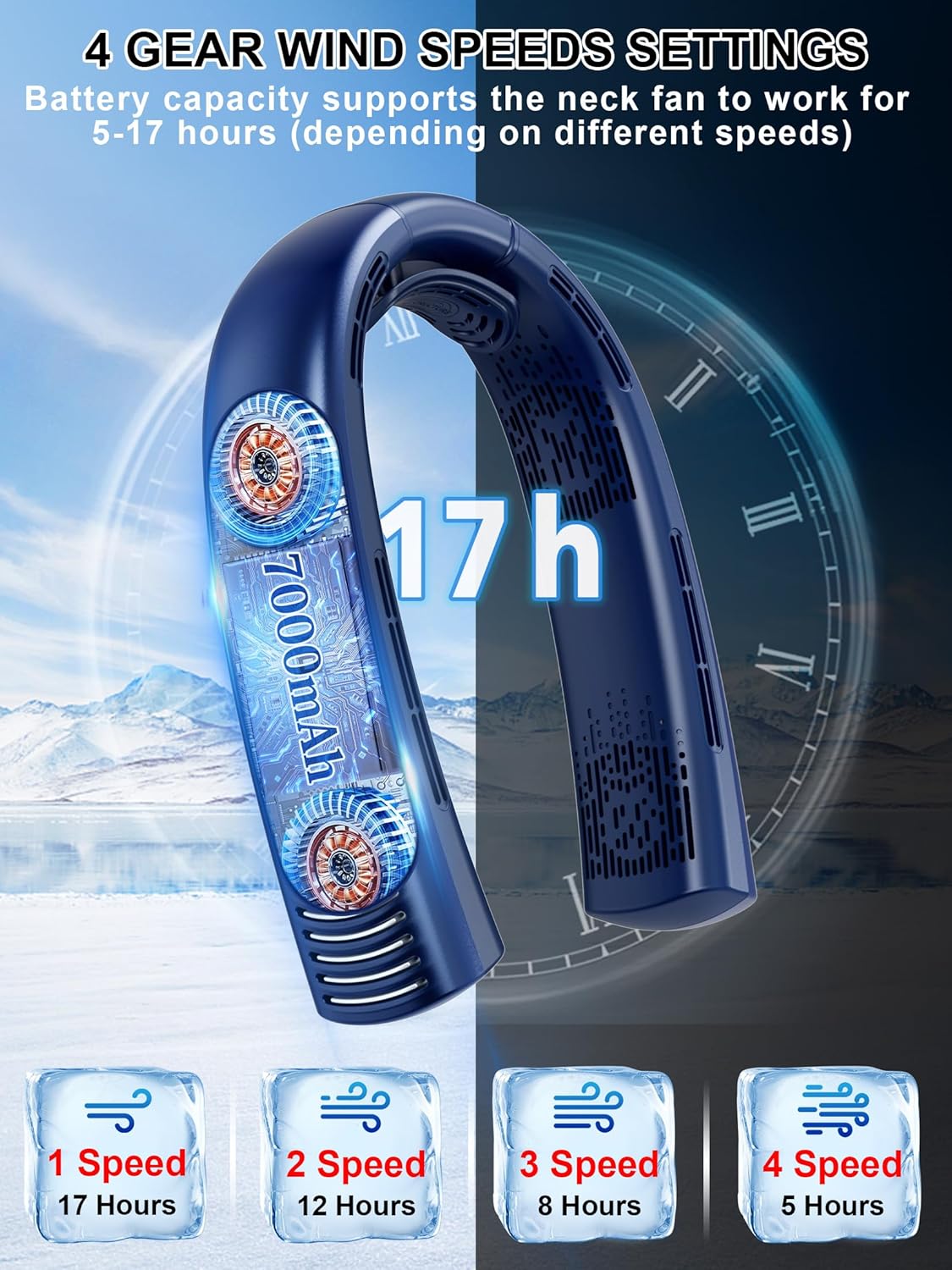 Portable Neck Fan Rechargeable 7000mAh, Bladeless 360° Airflow, Quiet Hands-Free Wearable Fan G136