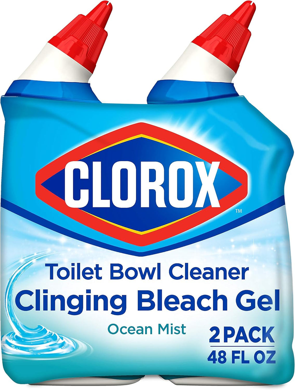 Toilet Bowl Cleaner, Clinging Bleach Gel, Ocean Mist, 24 oz, Pack of 2 V8777