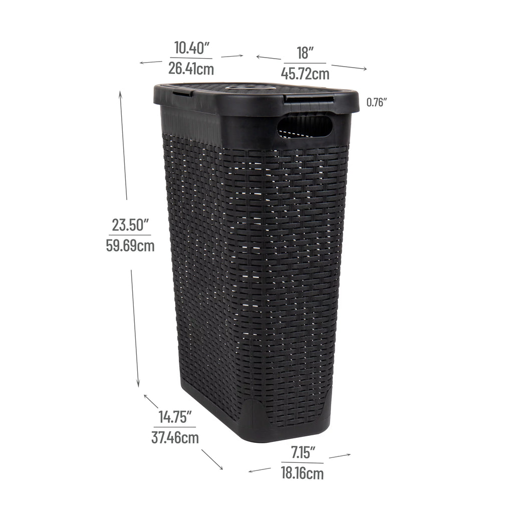 Slim Laundry Hamper with Lid, Wicker Design, Set of 2 L9373