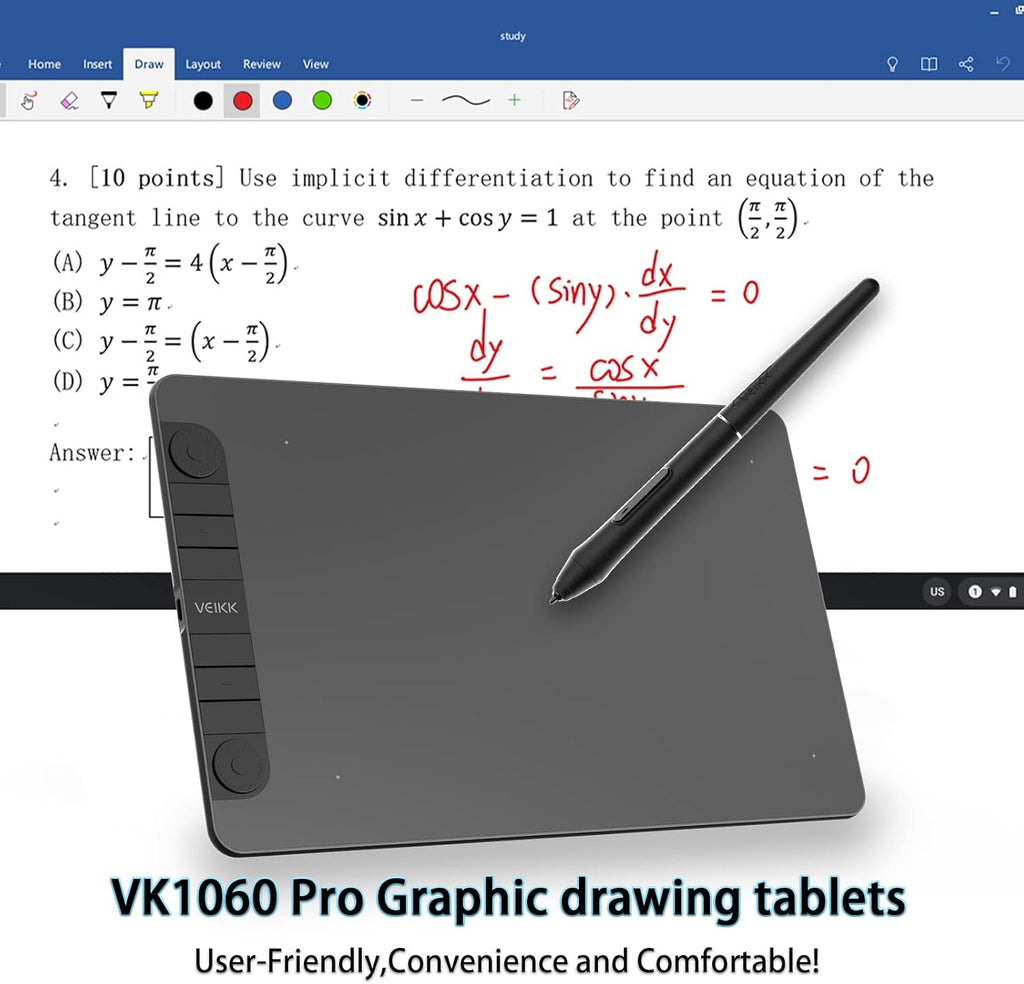 10 x 6 Inch Graphics Drawing Tablet with 8 Shortcut Keys, 8192 Levels Tilt Support M70694