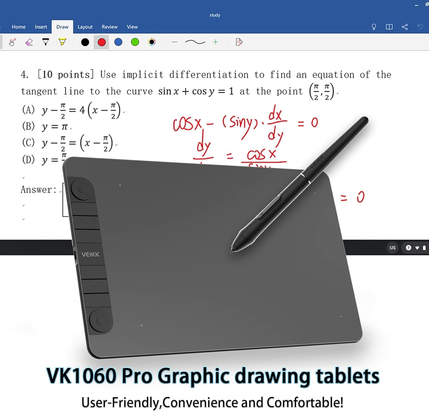 10 x 6 Inch Graphics Drawing Tablet with 8 Shortcut Keys, 8192 Levels Tilt Support M70694