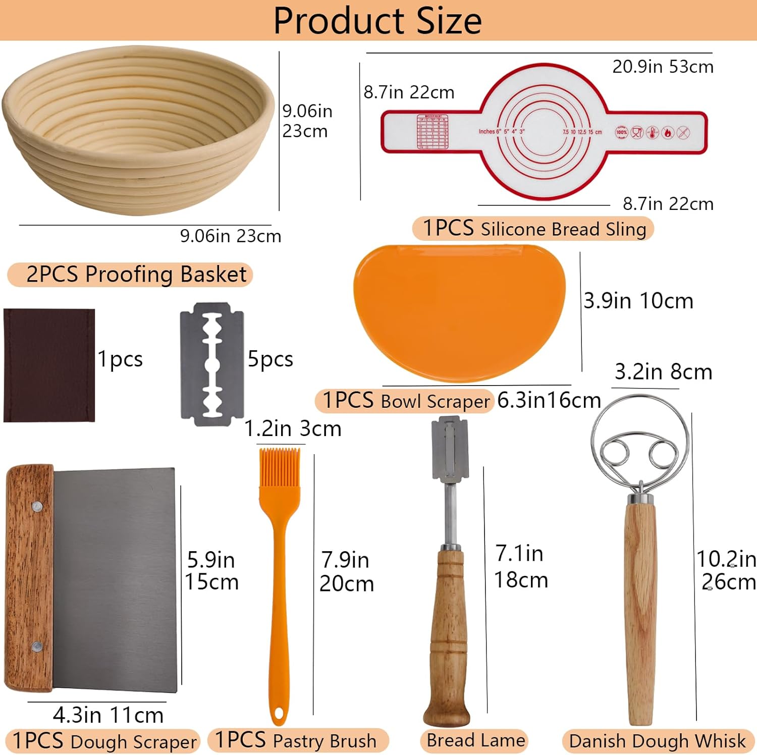 Sourdough Bread Proofing Basket Kit with Linen Liner and Dough Scraper T607312