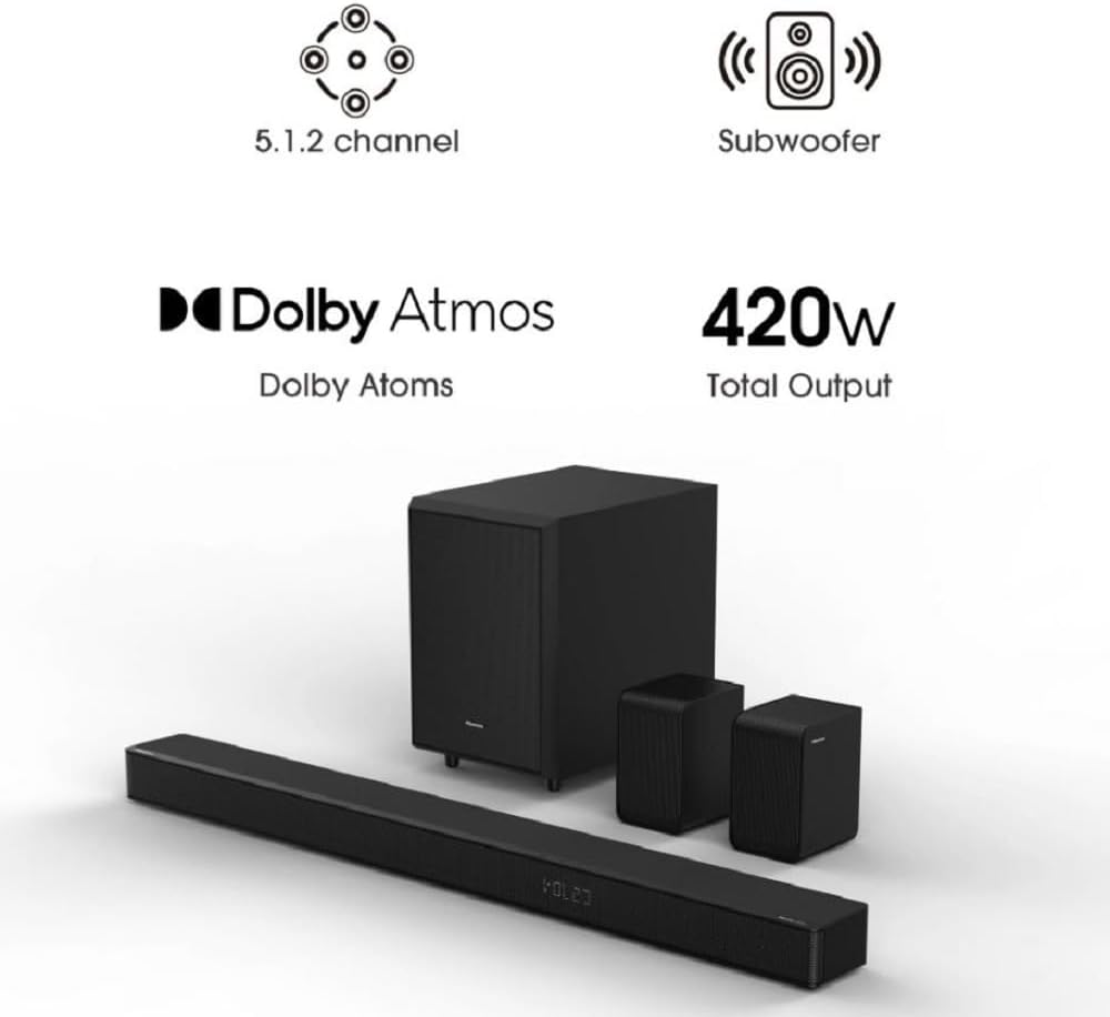 5.1.2ch 420W Soundbar with Wireless Subwoofer and Rear Speakers L855