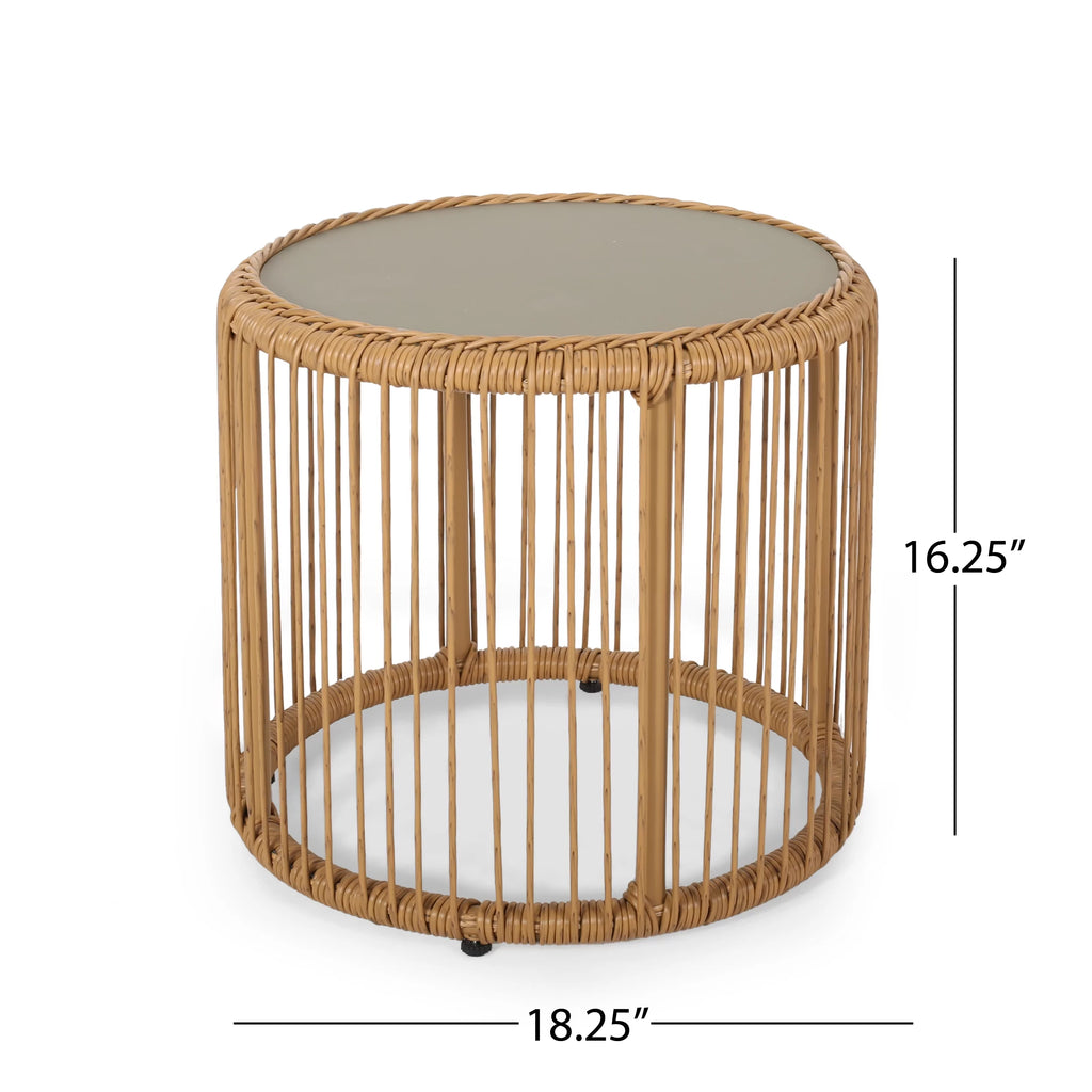 Outdoor Tempered Glass Top Wicker Side Table G58776