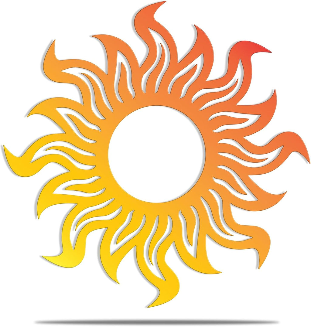 Sun Sign Metal Wall Art - Large Bright Metal Hanging Wall Decoration - Sun in Splendor - Beach house Decor - Yellow Orange Sun Metal - Metal Sun Compass - Patio Porch Decor - Metal Sun Sunburst Wall