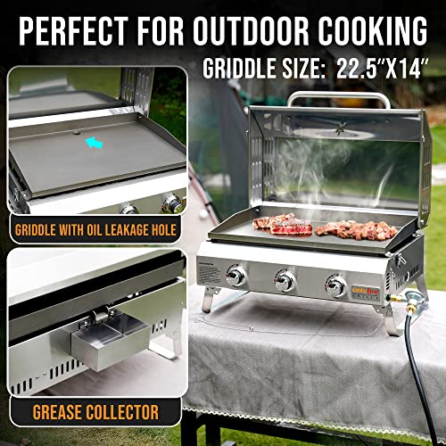 Portable Propane Gas Griddle 3-Burner with Foldable Cart and Side Table P920723