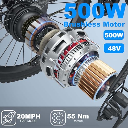 Electric Bike for Adults, 500W Motor, 48V Battery, Up to 55 Miles V6730