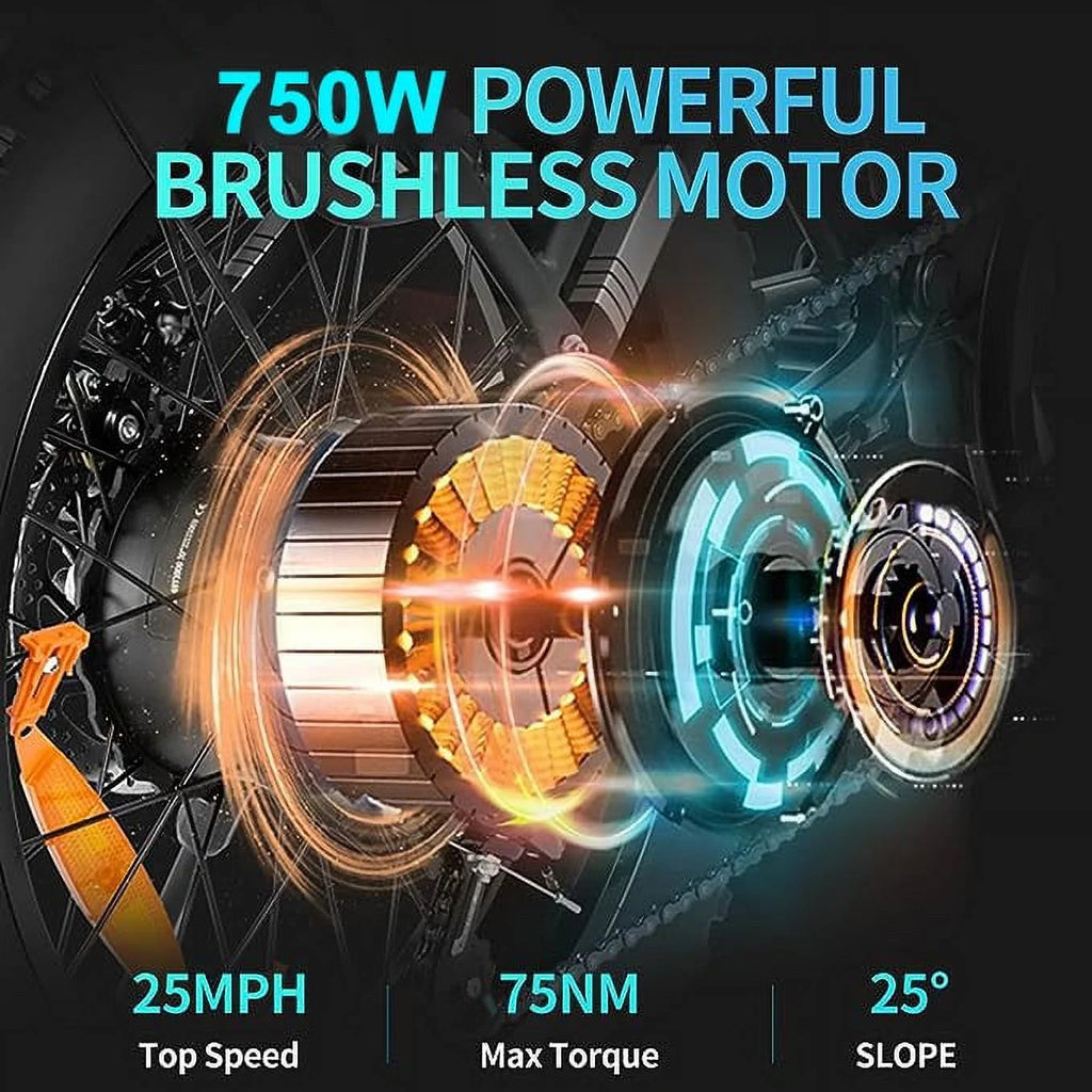 750W Electric Bike for Adults, 48V 15Ah Removable Battery, 20" Fat Tire Mountain Bicycle Q958