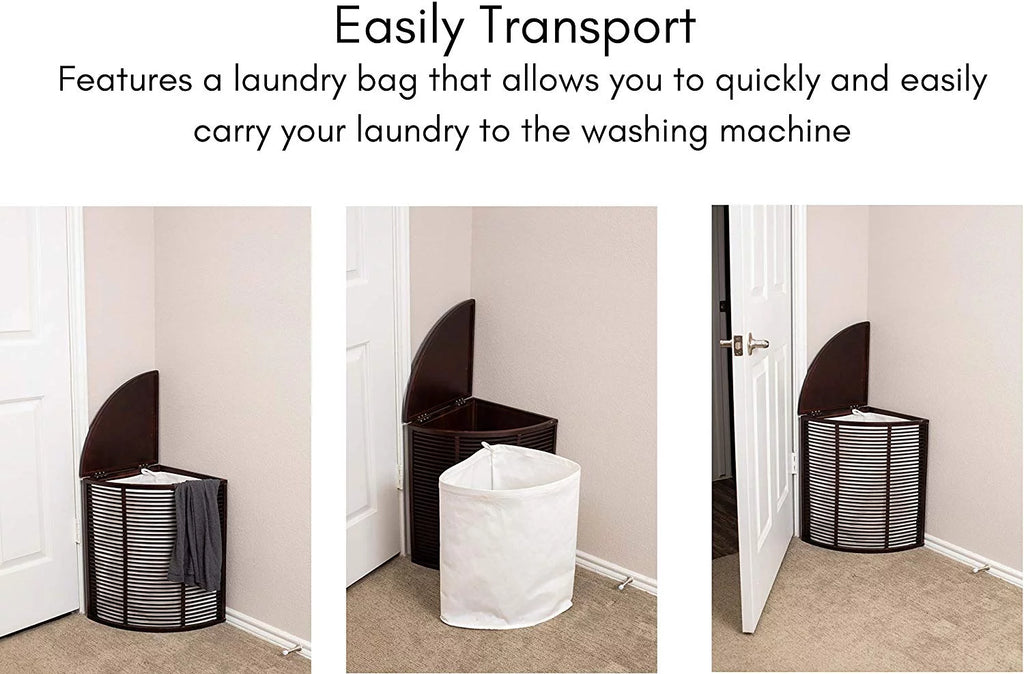 Compact Corner Laundry Hamper with Lid - Black Y850137