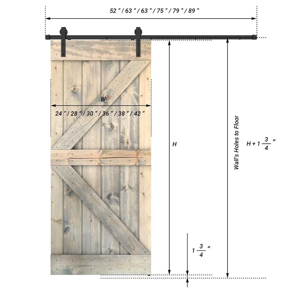 Barn Door With Solid Knotty Pine Paneled Wood and Hardware Kit Grey Cashmere 36X84 G96734