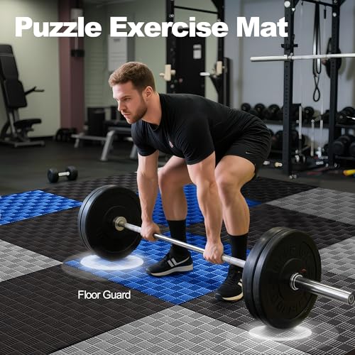 Interlocking Foam Gym Flooring Mat, 1 Inch Thick, 6 Tiles, Black C4472