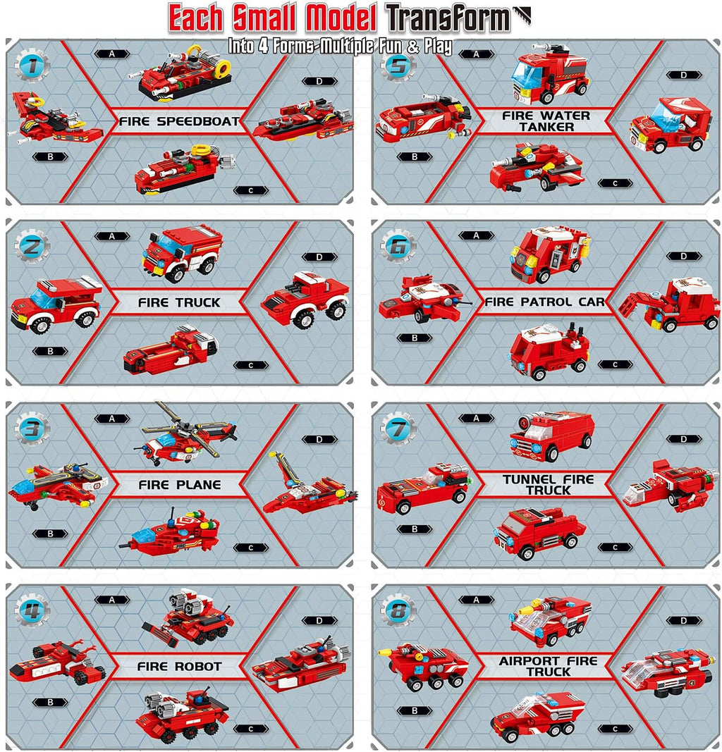 Robot Building Toys for Boys Age 6-10+, 836 PCS Construction Truck Blocks, STEM Educational Fire Rescue Vehicles Kit A89315