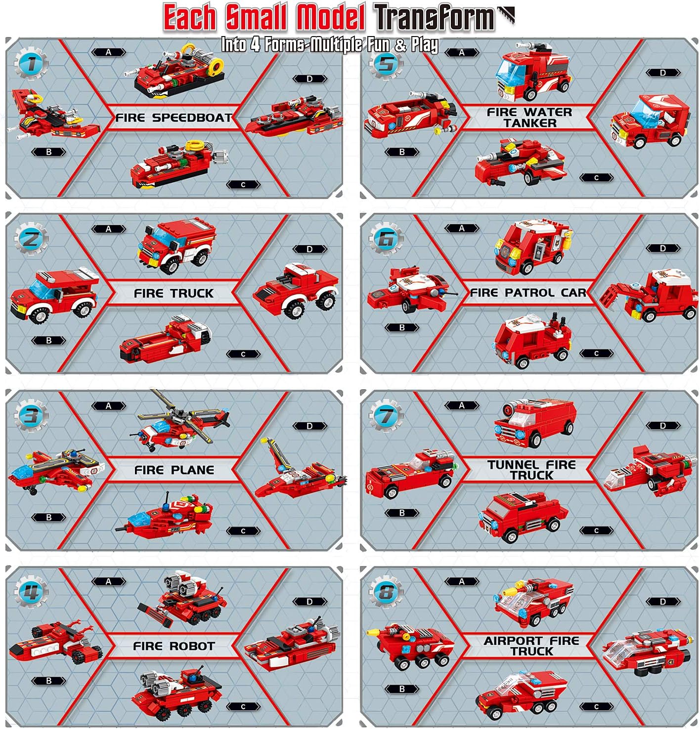 Robot Building Toys for Boys Age 6-10+, 836 PCS Construction Truck Blocks, STEM Educational Fire Rescue Vehicles Kit A89315