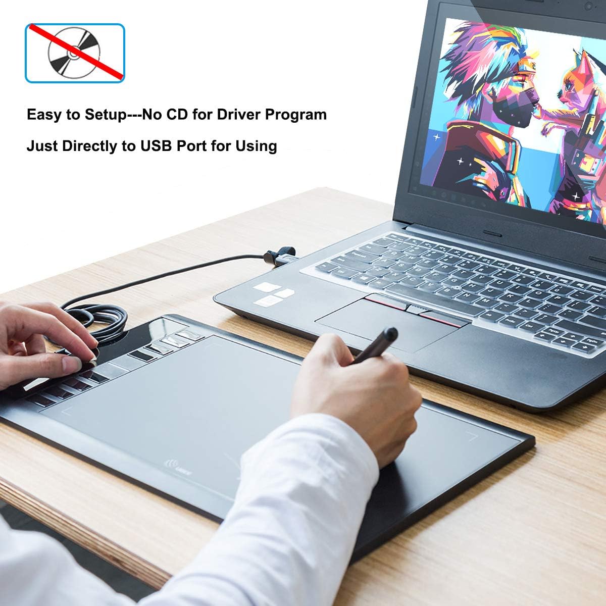Graphics Drawing Tablet 10 x 6 Inch with 8 Hot Keys and 8192 Pressure Levels M60192