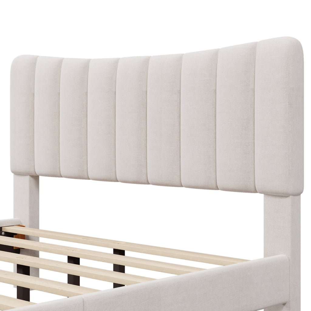 Upholstered Queen Platform Bed with Tufted Headboard, Solid Wood Legs, No Box Spring Needed A948666