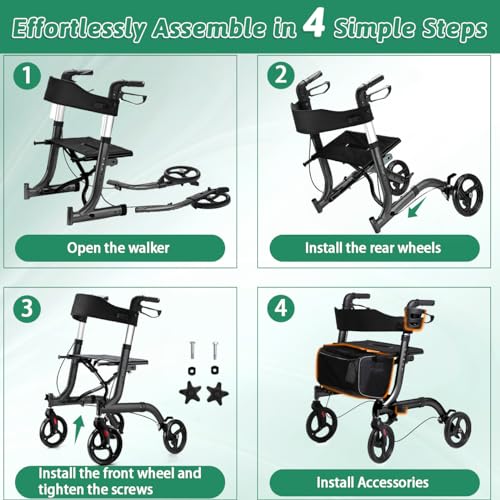 Rollator Walker with Seat, Foldable Lightweight Rolling Walker for Seniors with Brakes J31052