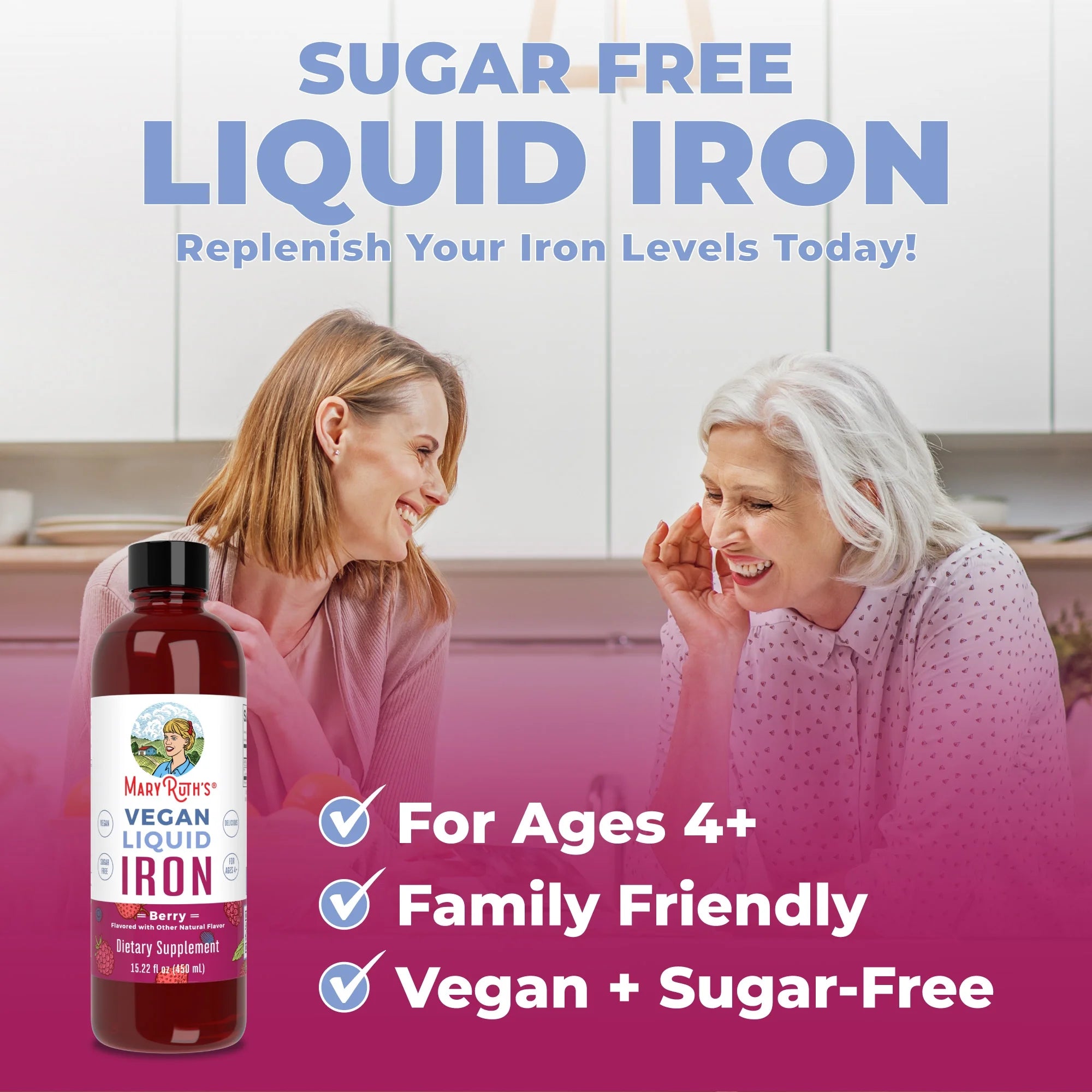 Liquid Iron Supplement for Women Men & Kids, Sugar Free, Vegan, 15.22 fl oz M692