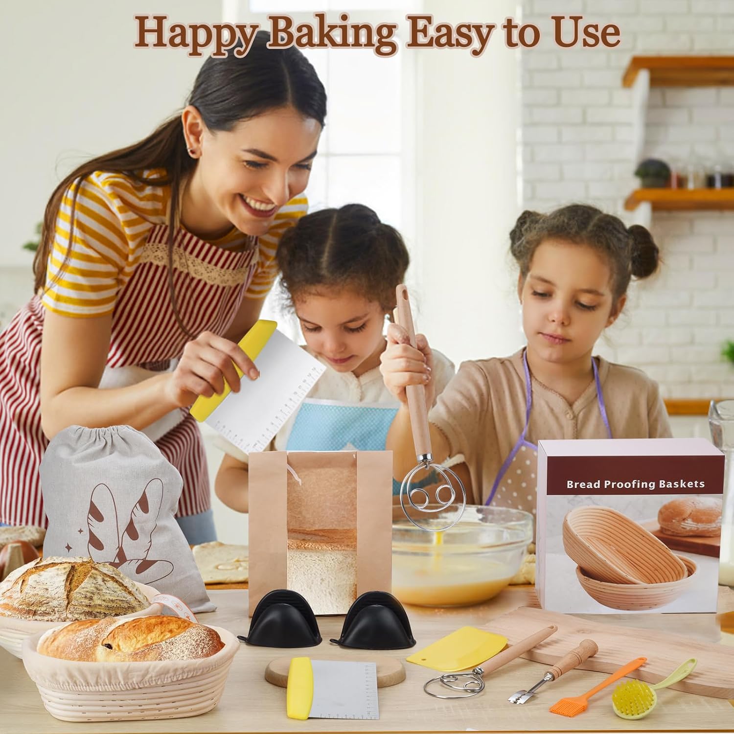 Sourdough Bread Proofing Basket Set with Baking Supplies J9429