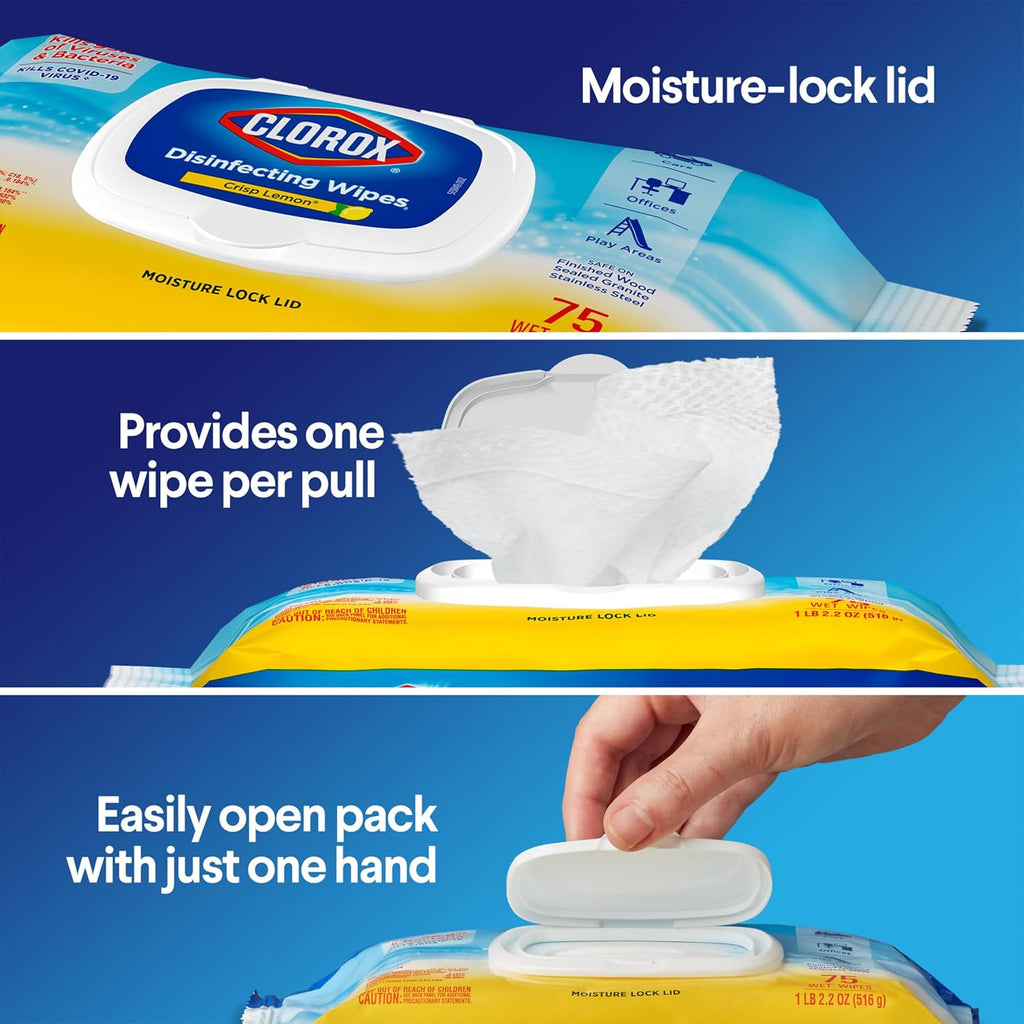 Disinfecting Wipes, Lemon Scent, 75 Ct, Pack of 6 B166