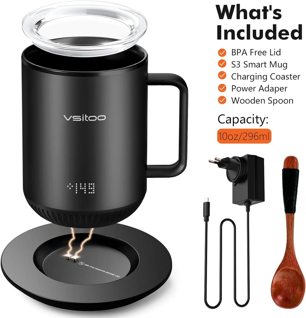 Temperature Control Smart Mug with Lid, Self Heating Coffee Mug 10 oz, LED Display O828231