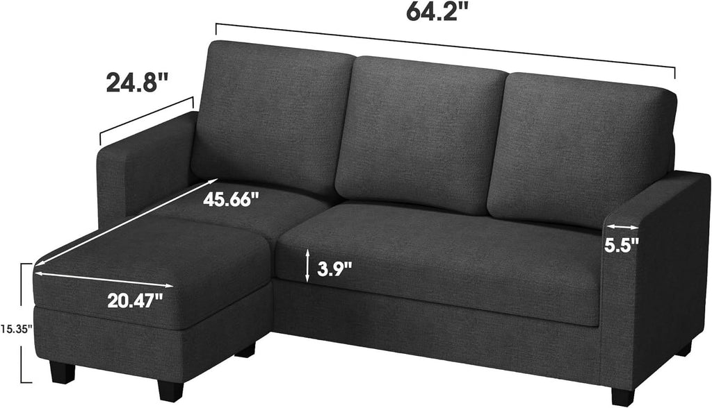 L-Shaped Sectional Sofa with Reversible Chaise, Dark Grey B1183