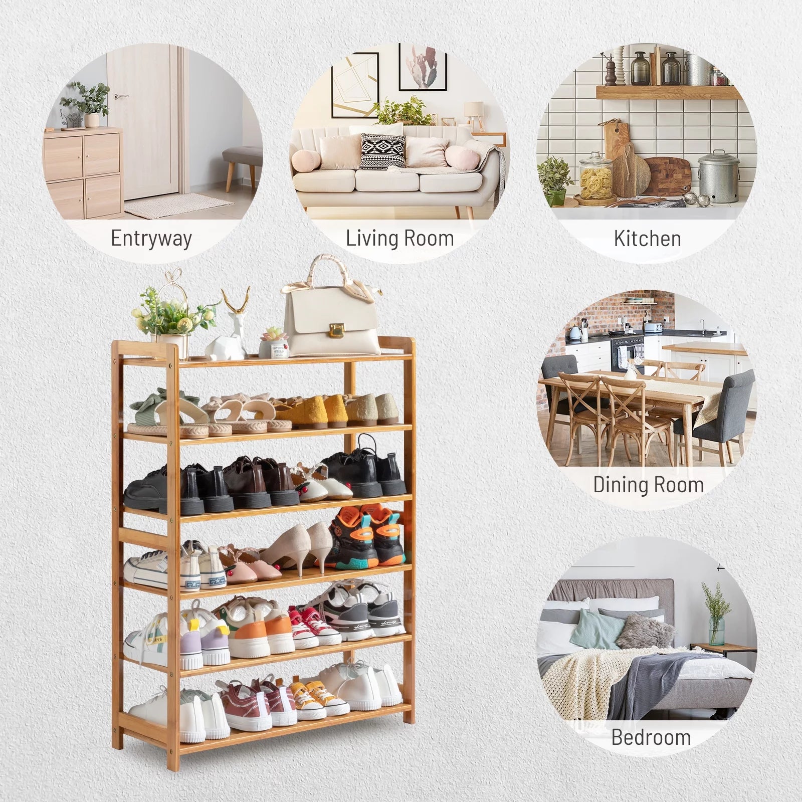 Bamboo Shoe Storage Rack 6-Tier, Holds 18-24 Pairs T72710