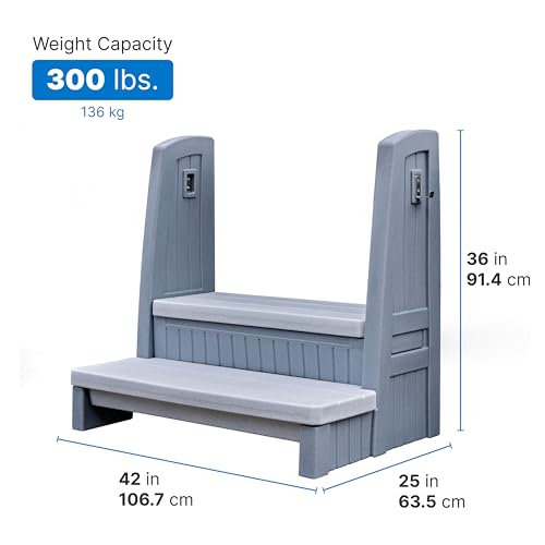 Hot Tub Storage Steps with Handrails, 2-Step Stool, Gray Y3819