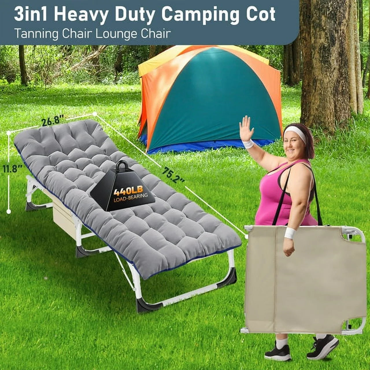 Heavy Duty Tanning Chair with Face & Arm Holes, Adjustable 5-Position Folding Chaise Lounge L705410