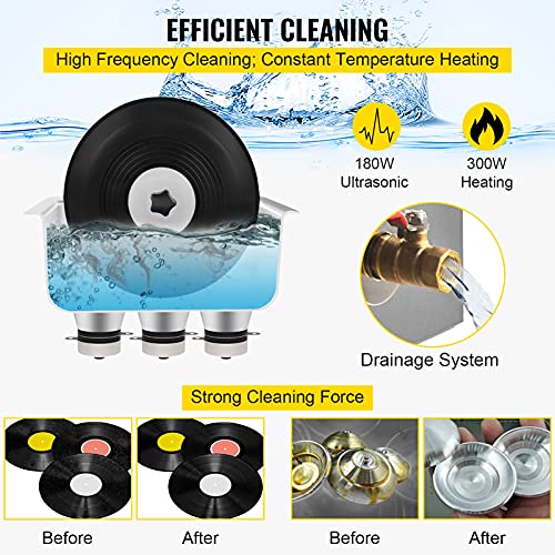 Ultrasonic Vinyl Record Cleaner 6L 40kHz Stainless Steel Tank I5580