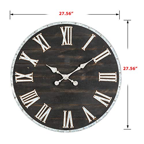 28 Inch Distressed Black Wall Clock Silent Non-Ticking Roman Numerals O2954